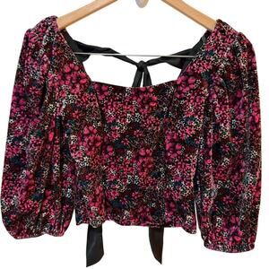 Floral velvet jewel tone cropped tie back romantical feminine cottage coquette